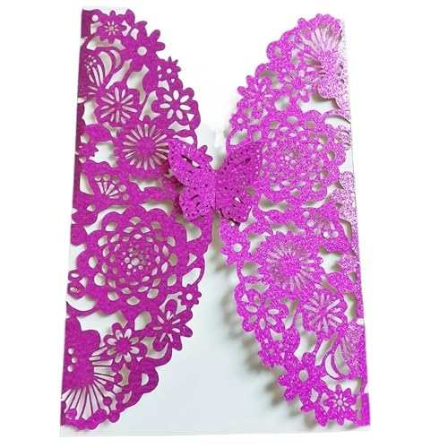 Zarte romantische Hochzeitsparty Einladungskarte D 10 Stück Glitzer-Schmetterling-Einladungskarten-Umschläge for Hochzeit, Verlobung, Taufe, Party-Dekoration, Geschenkartikel DIY(Glitter Purple,With W von ERVDKXCOI