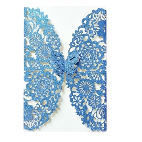 Zarte romantische Hochzeitsparty Einladungskarte D 10 Stück Glitzer-Schmetterling-Einladungskarten-Umschläge for Hochzeit, Verlobung, Taufe, Party-Dekoration, Geschenkartikel DIY(Glitter Blue,All Set) von ERVDKXCOI