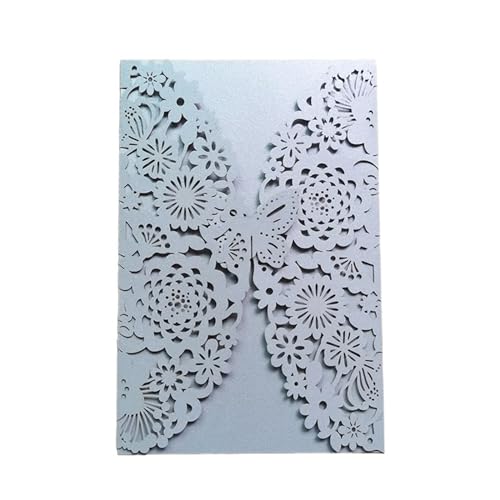 Zarte romantische Hochzeitsparty Einladungskarte D 10 Stück Glitzer-Schmetterling-Einladungskarten-Umschläge for Hochzeit, Verlobung, Taufe, Party-Dekoration, Geschenkartikel DIY(Silver Grey,Only Cove von ERVDKXCOI