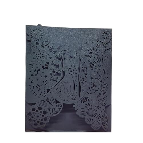 Zarte romantische Hochzeitsparty Einladungskarte D 50 Stück for Braut und Bräutigam, Blumen, Tascheneinladung, Grußkarte, Hochzeit, Mariage, Partyzubehör, Dekorationen Diy(Black Cover,11.5x17.5cm) von ERVDKXCOI