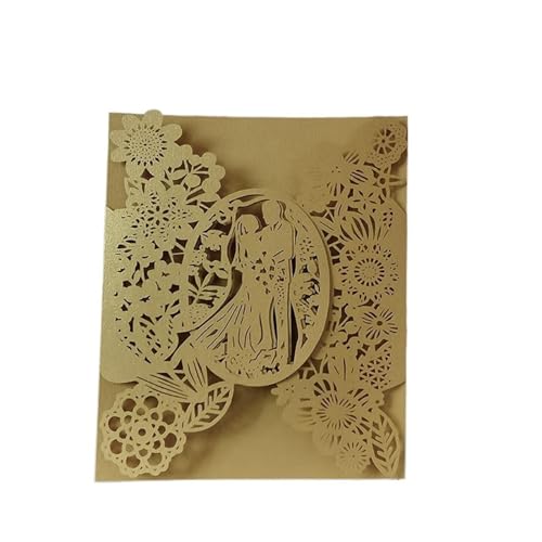 Zarte romantische Hochzeitsparty Einladungskarte D 50 Stück for Braut und Bräutigam, Blumen, Tascheneinladung, Grußkarte, Hochzeit, Mariage, Partyzubehör, Dekorationen Diy(Gold Cover,11.5x17.5cm) von ERVDKXCOI