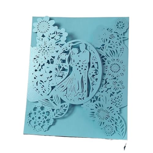 Zarte romantische Hochzeitsparty Einladungskarte D 50 Stück for Braut und Bräutigam, Blumen, Tascheneinladung, Grußkarte, Hochzeit, Mariage, Partyzubehör, Dekorationen Diy(Light Blue Cover,11.5x17.5cm von ERVDKXCOI