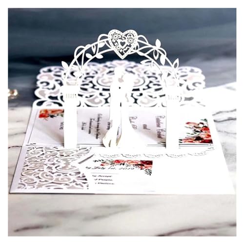 Zarte romantische Hochzeitsparty Einladungskarte D Karte 10/20 Stück Weißgold-Perlenpapier, Hochzeitseinladungskarte, europäische Hochzeit, Brautparty, Dekor, Geschenk, Grußkarten-Sets Einladung(White von ERVDKXCOI