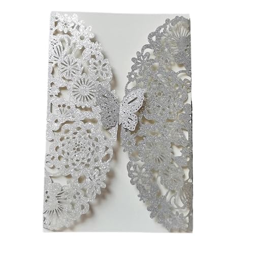 Zarte romantische Hochzeitsparty Einladungskarte D Karte 10 Stück Glitzer-Schmetterling-Einladungskarten-Umschläge for Hochzeit, Verlobung, Taufe, Party-Dekoration, Geschenkartikel Einladung(White,Wit von ERVDKXCOI