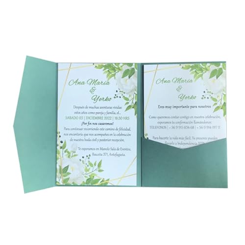 Zarte romantische Hochzeitsparty Einladungskarte D Karte 50 Sets dreifach gefaltete mit Taschen, individueller Druck, Verlobung, XV. Geburtstag, Taufeinladungen Einladung(Dark Green,Outside Cover only von ERVDKXCOI