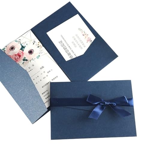 Zarte romantische Hochzeitsparty Einladungskarte D Karte 50 Sets dreifach gefaltete mit Taschen, individueller Druck, Verlobung, XV. Geburtstag, Taufeinladungen Einladung(Deep Blue,Whole Set Customize von ERVDKXCOI