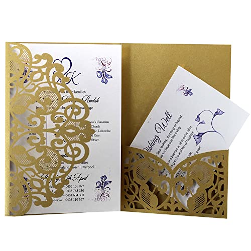 Zarte romantische Hochzeitsparty Einladungskarte D Umschlägen – 50 Stück Leere, Einladungen – personalisierte Papiereinladungen for Verlobungsfeier oder Elegantes Einlad(Gold,Personalized printed) von ERVDKXCOI