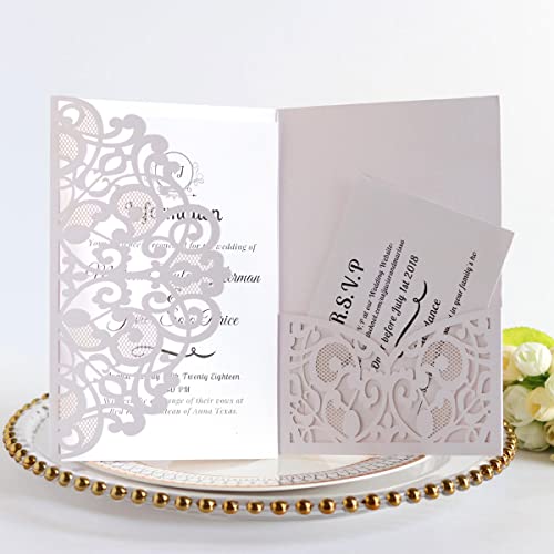 Zarte romantische Hochzeitsparty Einladungskarte D Umschlägen – 50 Stück Leere, Einladungen – personalisierte Papiereinladungen for Verlobungsfeier oder Elegantes Einlad(White,Personalized printed) von ERVDKXCOI