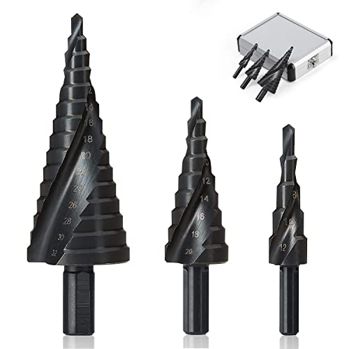 ERWEY Stufenbohrer Set HSS Stufenbohrer Metall mit Alu-Werkzeugkoffer HSS Profi-Set Schälbohrer Schälbohrersatz Set 4-12mm/ 4-20mm/ 4-32 mm von ERWEY