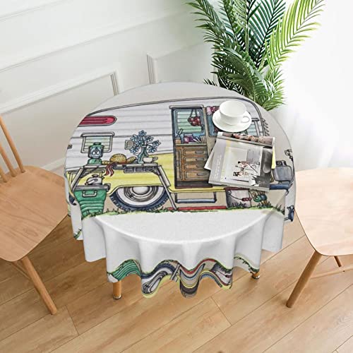 ESASAM Happy Campers Print 152,4 cm runde Tischdecke Polyester Tischdecke staubdicht knitterfrei schwere Tischdecke für Küche Esszimmer Tischdekoration von ESASAM