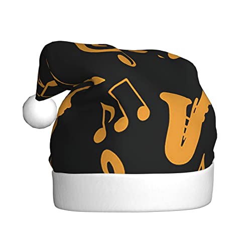ESASAM Weihnachtsmütze mit Musiknoten, dreifach bedruckt, für Erwachsene, hochwertiger Plüschstoff, voller lebendiger gedruckter Designs. von ESASAM