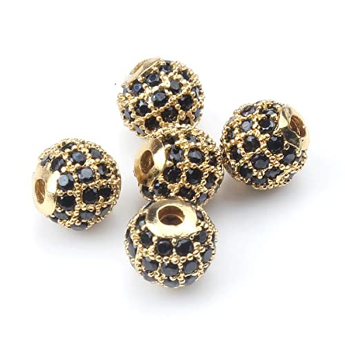 3 teile/los Spacer Runde Perle 4mm 6mm 8mm 10mm 12mm Messing Micro Pave Zirkonia Perlen für Schmuckherstellung Diy Charms Armband-Gold-Schwarz CZ,10mm von ESCATIC