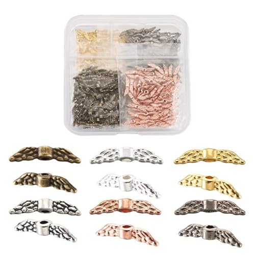 300 Stück/Karton 6 Farben Engelsflügel Charms Perlen tibetische Metalllegierung Distanzperlen für die Schmuckherstellung DIY handgefertigte Accessoires 12 x 3 mm – 300 Stück pro Karton von ESCATIC