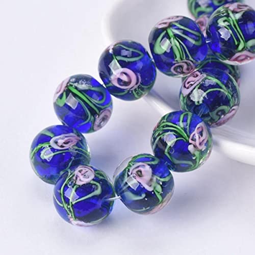 5 Stück rund 12 mm Blumenmuster handgefertigt Murano Glas lose Perlen für die Schmuckherstellung DIY Handwerk Erkenntnisse-Tiefblau, 12 mm von ESCATIC