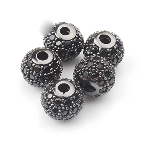 teile/los Spacer Runde Perle 4mm 6mm 8mm 10mm 12mm Messing Micro Pave Zirkonia Perlen für Schmuckherstellung Diy Charms Armband-Schwarz-Schwarz CZ,4mm von ESCATIC