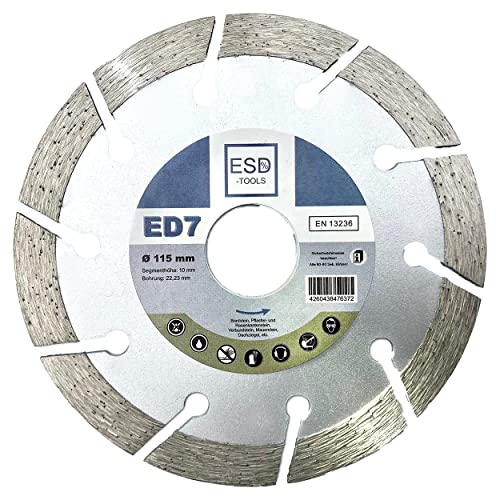 ESD-TOOLS | Diamanttrennscheibe ED7 für Beton, Stein, Dachziegel & Pflaster | Ø 115/22,23mm | 1 Stück von ESD-TOOLS