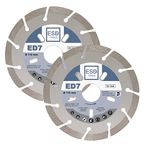 ESD-TOOLS | Diamanttrennscheibe ED7 für Beton, Stein, Dachziegel & Pflaster | Ø 115/22,23mm | 2 Stück von ESD-TOOLS