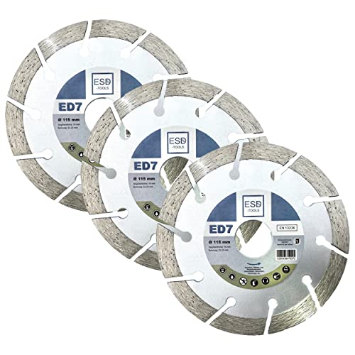 ESD-TOOLS | Diamanttrennscheibe ED7 für Beton, Stein, Dachziegel & Pflaster | Ø 115/22,23mm | 3 Stück von ESD-TOOLS