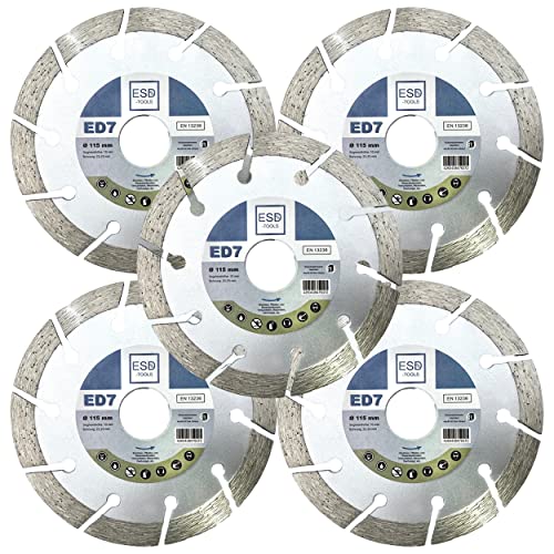 ESD-TOOLS | Diamanttrennscheibe ED7 für Beton, Stein, Dachziegel & Pflaster | Ø 115/22,23mm | 5 Stück von ESD-TOOLS