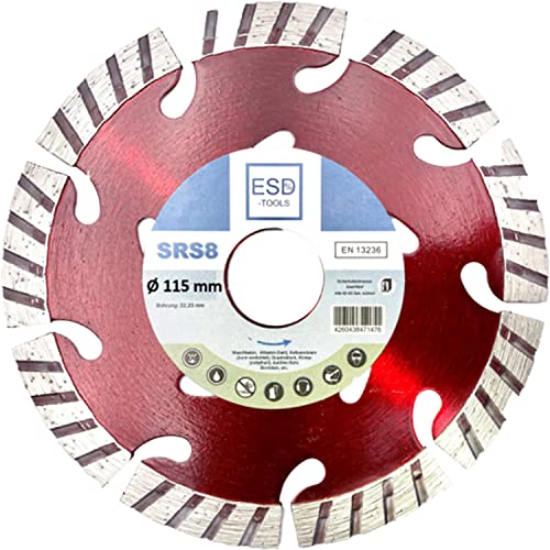 ESD-TOOLS | Diamanttrennscheibe SRS8 für Beton, Dachziegel und Baumaterial, mit Turbosegment | Ø 115/22,23mm von ESD-TOOLS