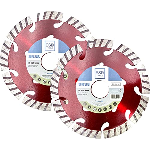 ESD-TOOLS | Diamanttrennscheibe SRS8 für Beton, Dachziegel und Baumaterial, mit Turbosegment | Ø 125/22,23mm | 2er Set von ESD-TOOLS