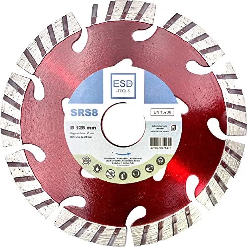 ESD-TOOLS | Diamanttrennscheibe SRS8 für Beton, Dachziegel und Baumaterial, mit Turbosegment | Ø 125/22,23mm von ESD-TOOLS