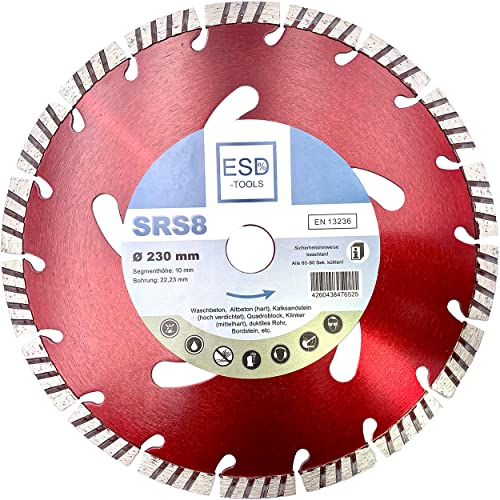 ESD-TOOLS | Diamanttrennscheibe SRS8 für Beton, Dachziegel und Baumaterial, mit Turbosegment | Ø 230/22,23mm von ESD-TOOLS