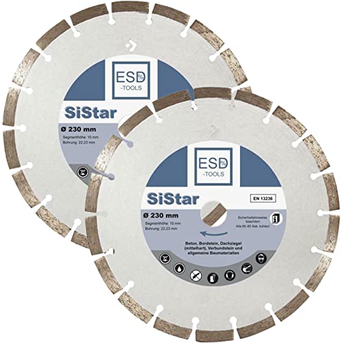 ESD-TOOLS | Diamanttrennscheibe SiStar Beton, Stein und Dachziegel, Trocken & Nass verwendbar | Ø 230/22,23 mm | 2er Set von ESD-TOOLS