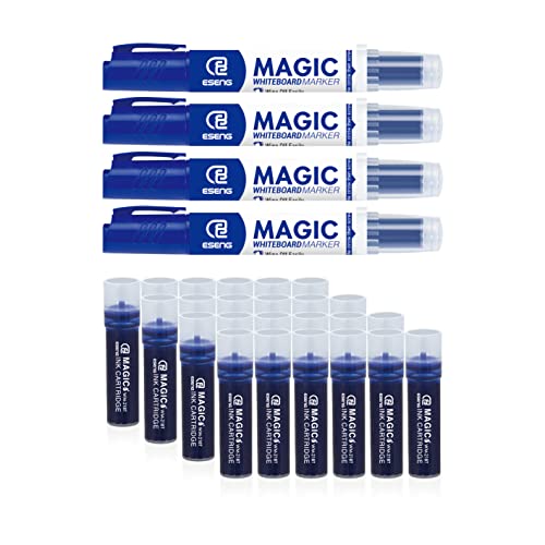 ESENG® Whiteboard Marker Magic WM-218 (4 Marker + 24 Patronen | Blau) von ESENG