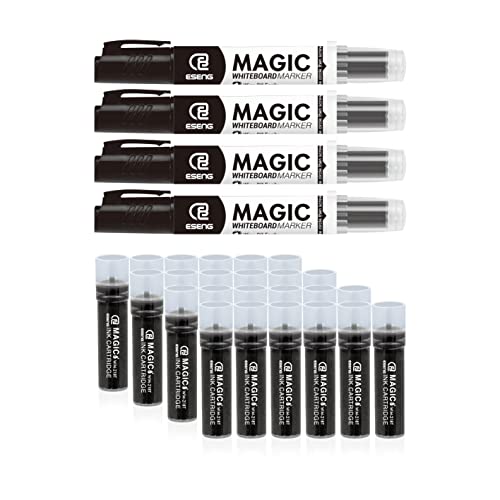 ESENG® Whiteboard Marker Magic WM-218 (4 Marker + 24 Patronen | Schwarz) von ESENG