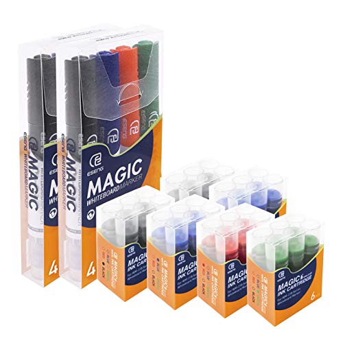 ESENG® Whiteboard Marker Set Magic WM-218 (2x4 Marker + 6x6 Patronen) von ESENG