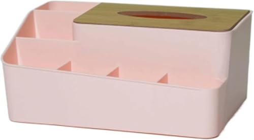 Taschentuchbox-Abdeckung, Taschentuchhalter-Box, Aufbewahrungsbox mit Holzdeckel for Seidenpapier, Make-up-Etui, mehrere Fächer, Telefon-Desktop-Aufbewahrungsbox(Pink) von ESESE