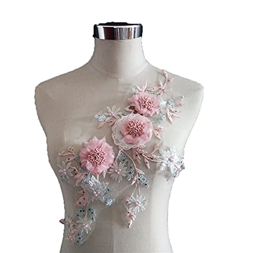 3D Perlen Blume Stoff Spitze Applikation, Floral Stickerei Patches Hochzeit Kleid Handgemachte Nähen Werkzeug für Kleidung von ESH7