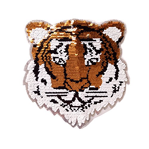 ESH7 Tiger Wende-Pailletten zum Aufnähen, für Kleidung, Kinder, Jungen, Mädchen, T-Shirt, Mantel, bestickt, wendbar von ESH7