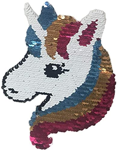 ESH7 Unicorn Wende-Patches mit Pailletten zum Aufnähen auf Kleidung für Jungen und Mädchen, T-Shirt mit Stickerei auf der Rückseite (Einhorn) von ESH7