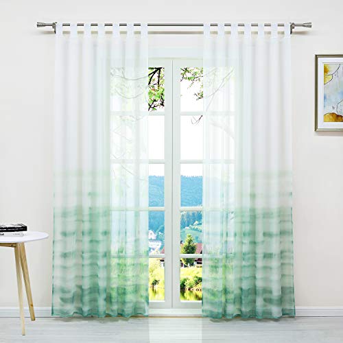 ESLIR Gardinen mit Schlaufen Vorhänge Fensterschal Transparent Schlaufenschal mit Farbverlauf Muster Voile Grün BxH 140x175cm1 Stück von ESLIR