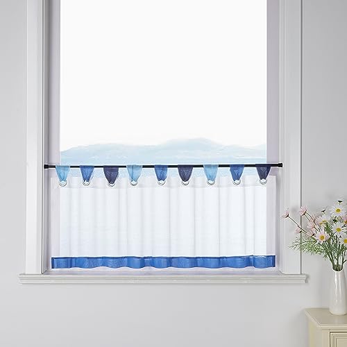 ESLIR Scheibengardine mit Schlaufen Vorhang Küche Bistrogardinen Transparent Stores Gardinen Kurzgardine Voile Blau HxB 60x120cm1 Stück von ESLIR