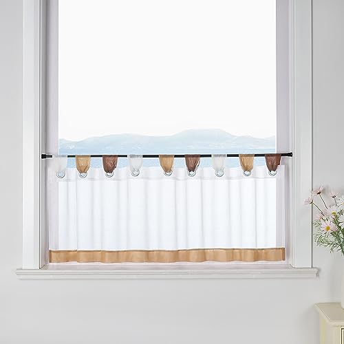 ESLIR Scheibengardine mit Schlaufen Vorhang Küche Bistrogardinen Transparent Stores Gardinen Kurzgardine Voile Braun HxB 45x140cm1 Stück von ESLIR