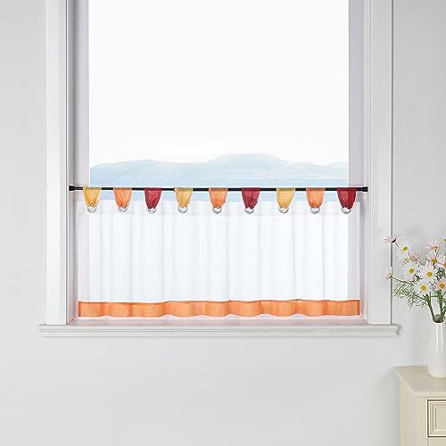 ESLIR Scheibengardine mit Schlaufen Vorhang Küche Bistrogardinen Transparent Stores Gardinen Kurzgardine Voile Orange HxB 45x90cm1 Stück von ESLIR