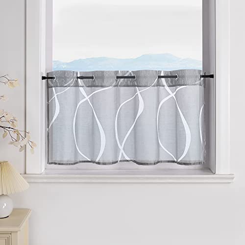ESLIR Scheibengardine modern Bistrogardine Ausbrenner Küche Gardinen Transparent Vorhänge mit Ösen Kurzgardine Voile Wellen Muster Grau HxB 60x120cm 1 Stück ESLIR Scheibengardine modern Bistrogardine Ausbrenner Küche Gardinen Transparent Vorhänge mit Ösen Kurzgardine Voile Wellen Muster Grau HxB 60x120cm 1 Stück von ESLIR