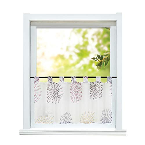 ESLIR Scheibengardine modern Bistrogardine Küche Gardinen Transparent Vorhänge mit Schlaufen Kurzgardine Voile Kreis Muster Violett HxB 45x90cm 1 Stück von ESLIR