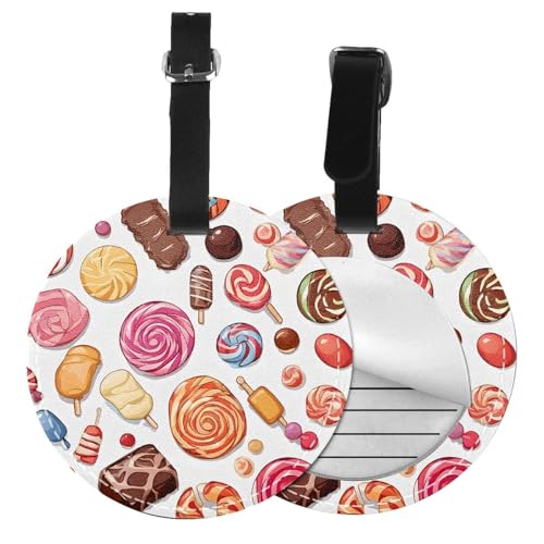 Bunte süße Lutscher-Cupcake-Donut-Druck, 6 Stück, Gepäckanhänger, Koffer, Gepäckanhänger mit Etiketten, Reisetaschen, PVC von ESNAIUVCD