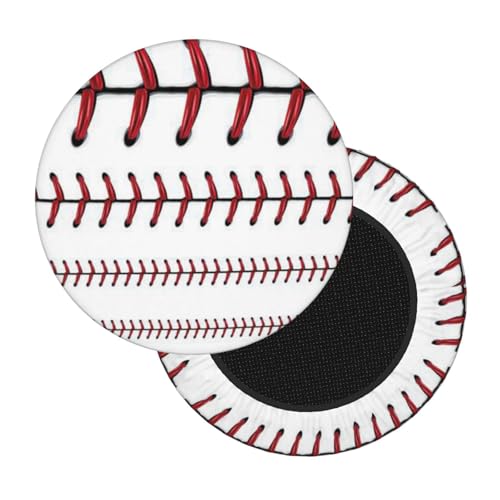 ESNAIUVCD Barhocker-Sitzbezüge mit Baseball-Softball-Motiv, rote Spitze, dehnbar, rund, für 35,6 - 40,6 cm große Stühle, modisches Sitzkissen, Sattelschonbezüge von ESNAIUVCD