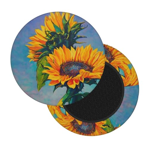 ESNAIUVCD Barhocker-Sitzbezüge mit Sonnenblumen-Motiv, dehnbar, rund, für 35,6 - 40,6 cm große Stühle, modische Schminktisch-Sitzkissen, Sattelschonbezüge, 2 Stück von ESNAIUVCD