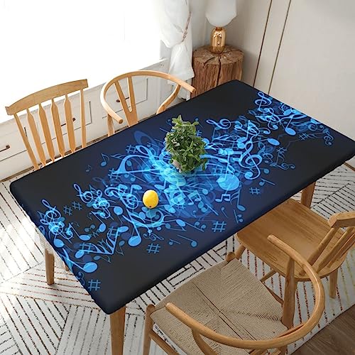 ESNAIUVCD Blaue Tischdecke mit Musiknoten-Druck, ölbeständig, rechteckig, für Restaurants, Gartenpartys, 1,5 m von ESNAIUVCD