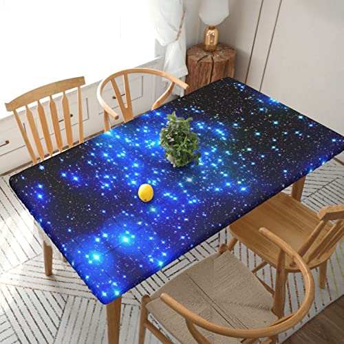 ESNAIUVCD Blaue glänzende Sterne, blau-glänzende Sterne, ölbeständig, rechteckig, Tischdecke, Restaurant-Tischdecke, Gartenparty, Tischdecke (1,5 m) von ESNAIUVCD