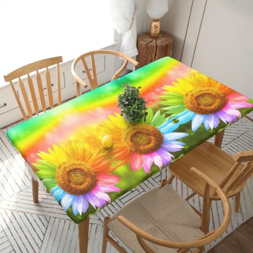 ESNAIUVCD Bunte Sonnenblumen-Druck, 3D-Sonnenblumendruck, ölbeständig, rechteckig, Tischdecke, Restaurant-Tischdecke, Gartenparty, Tischdecke (1,5 m) von ESNAIUVCD