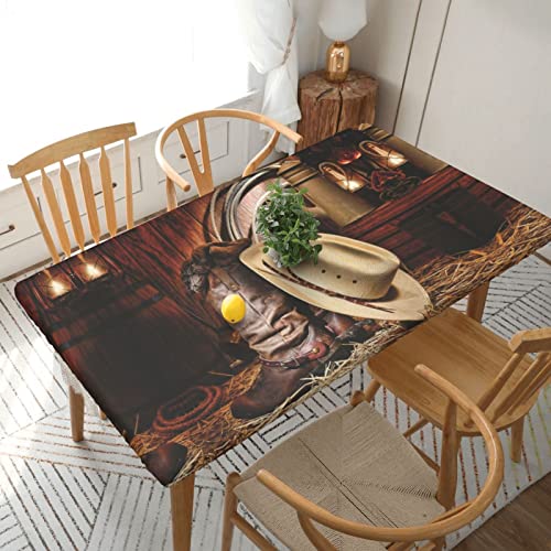 ESNAIUVCD Cowboy-Tischdecke mit schwarzem Hut, Westernstiefel-Druck, ölbeständig, rechteckig, für Restaurants, Gartenpartys, 1,5 m von ESNAIUVCD