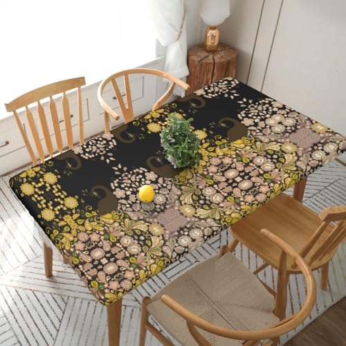 ESNAIUVCD Eleganter Pfauen-Druck, eleganter Pfauen-Druck, ölbeständig, rechteckige Tischdecke, Restaurant-Tischdecke, Gartenparty, Tischdecke (1,5 m) von ESNAIUVCD