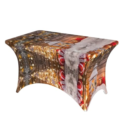 ESNAIUVCD Frohe Weihnachten Holztafel mit Hirsch-Druck, 1,2 m, Stretch-Spandex-Tischdecke für Standard-Klapptische, universal, rechteckig, für Hochzeit, Bankett und Party von ESNAIUVCD